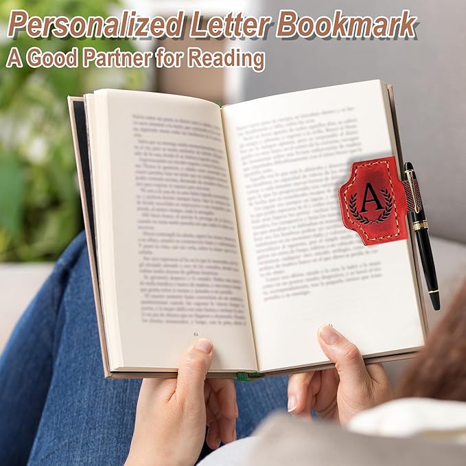 Bygone Mark Bookmark with Pen Holder, 26 Letters Name Initial Personalized Magnetic Bookmarks, Leather Book Mark for Men Women, Travelers Accessories, Teachers Readers Book Lovers Gifts (Brown, Q)