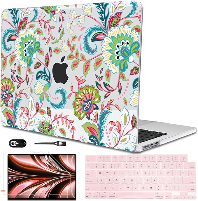 Compatible with MacBook Air 13.6 inch Case 2025 2024 2023 2022 Release M4 A3240 M3 A3113 M2 A2681 Touch ID, Printed Pattern Plastic Hard Shell Cover for Mac Air 13.6 M4, Paisley Flowers