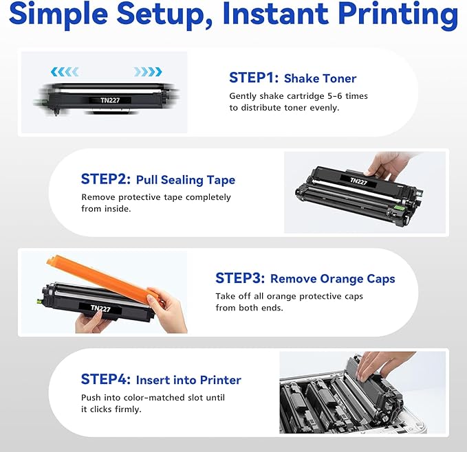 TN227 TN-227 Toner Cartridges 4Pack HL-L3210CW HL-L3270CDW HL-L3230CDW Compatible for Brother TN227 Toner Cartridges Combo Pack Compatible for HL-L3290CDW MFC-L3710CW MFC-L3770CDW HL-L3230CDN Printer