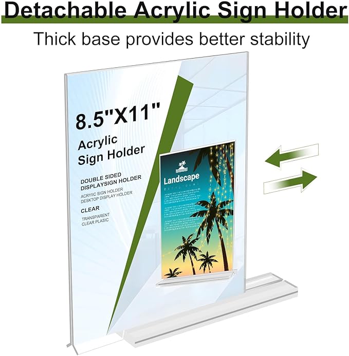 Acrylic Sign Holder,8.5x11 Inches Acrylic Display Stands,Table Top Sign Paper Holder, Menu Flyer Holder, Vertical Double-Sided Display Sign Holder, Clear Display Table Signs Stand Suitable for Restaurants Office Store Show Fair