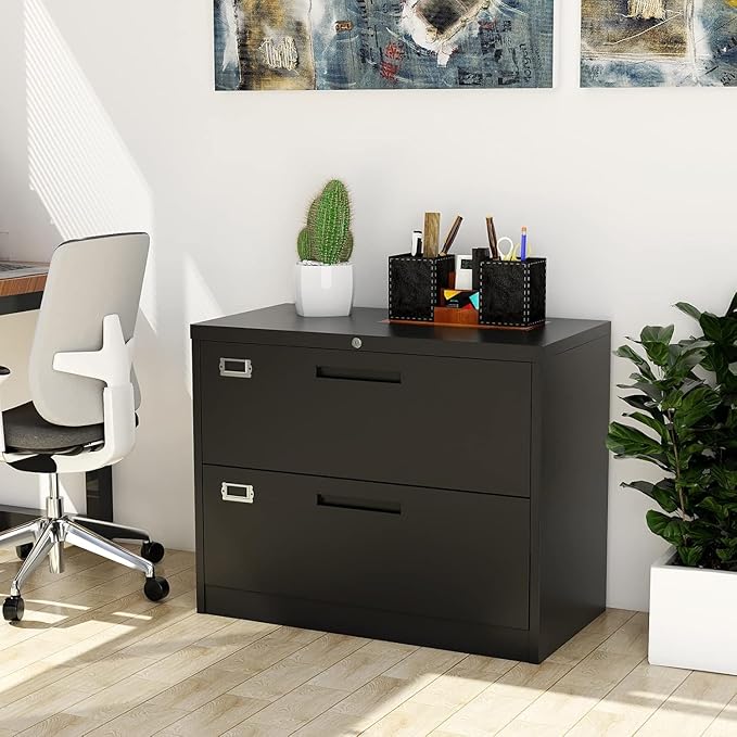 Lateral File Cabinet with Lock, 2 Drawer Large Metal Filing Cabinet,Home Office Lockable Storage Cabinet for Hanging Files Letter/Legal/F4/A4 Size-Assembly Required