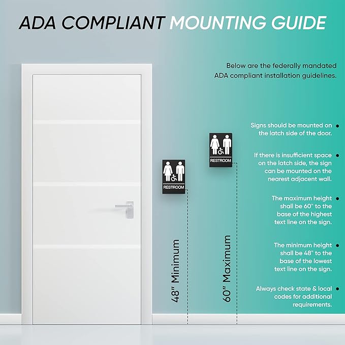 Unisex Bathroom Signs, Restroom Sign For Business - For Unisex Men and Women - 9" by 6" - ADA Compliant with Braille and Handicap Symbol - Strong Double-Sided Adhesives Included - Apply to Door or Wall