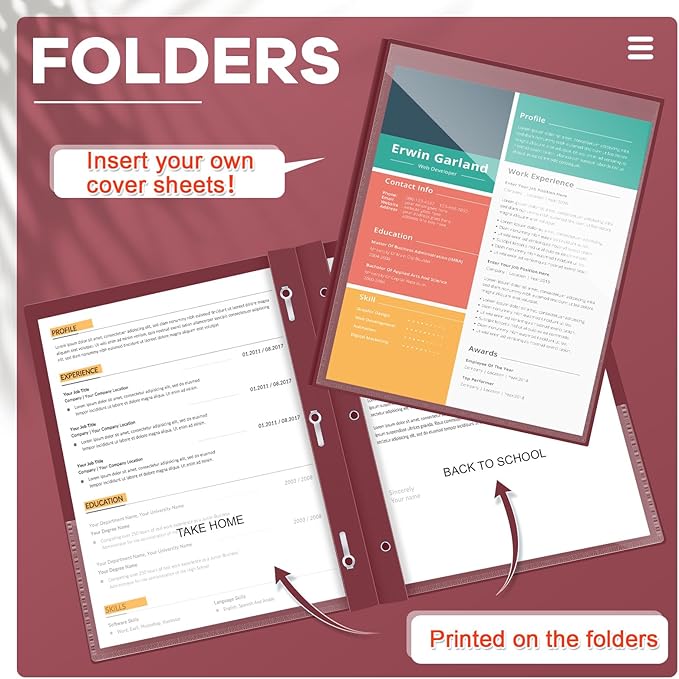 Henoyso 24 Pcs Plastic Folders with Clear Front Pocket and 3 Prong Take Home Plastic 2 Pocket Folder Back to School for Students Parent Teacher Communication for School Office (Dark Red)