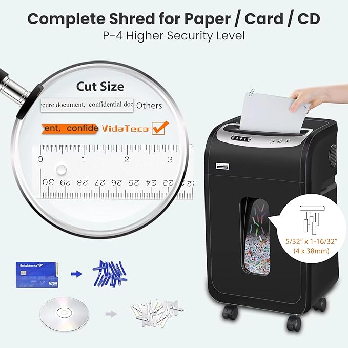 Paper Shredder for Home Office Heavy Duty with 60 Mins Running with US Patented Cutter,Shred CD/Card with Extra Large Bin,AUTO Jam Proof(ETL) (20-Sheet Cross Cut)