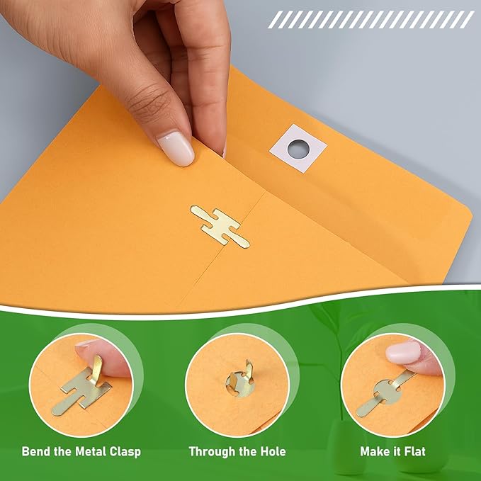 SHENLIU 100Pcs Clasp Envelopes, 3 Sizes Brown Paper Envelopes with Clasp Closure Yellow Manilla Folders for Home, Office, Business, Legal for Filing Storing Mailing Documents (9x12", 6x9", 5x7")