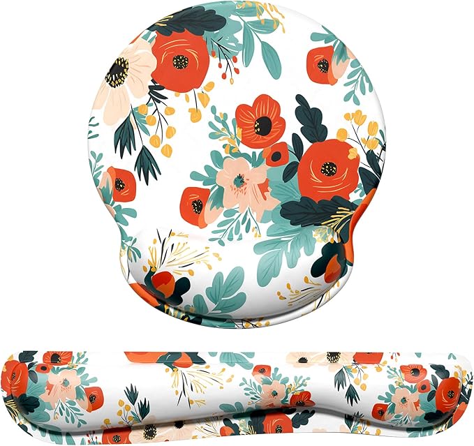 Dapesuom Keyboard Wrist Rest and Mouse Pad with Wrist Support, Cute Memory Foam Cushion for Keyboard and Mouse Set, Ergonomic Pad Rests with Non Slip Base for Easy Typing & Pain Relief, Pink Flowers