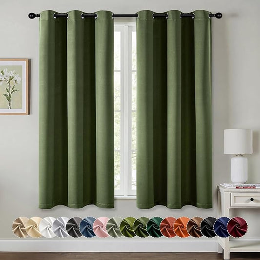MIULEE Olive Green Blackout Curtains - Thermal Insulated Bedroom Curtains Room Darkening Drapes for Living Room Kitchen Grommet Top Light Blocking Window Treatment, 40 x 45 Inches Long, 2 Panels