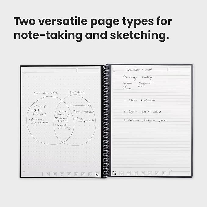 Rocketbook Fusion Reusable Undated Productivity Planner, Letter Size 8.5x11, Gray - Goals, Monthly and Weekly Calendar, Daily To-do List, Lined and Dotted Notes Pages