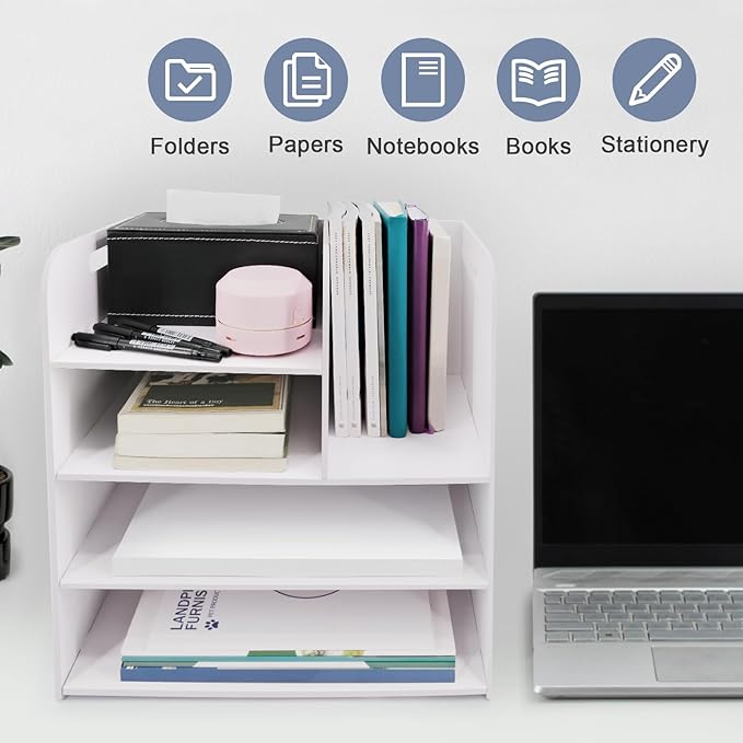 SONGWAY Desk File Organizer with Handle - Desktop File Sorter, Paper Storage Holder, Paper Letter Tray, Desk Organizers and Storage for Home Office School