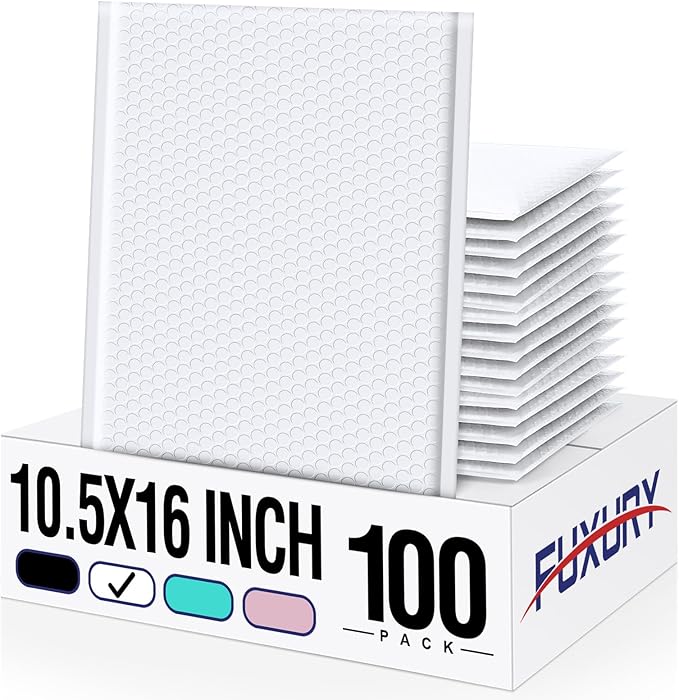 Fuxury 100 Pack Bubble Mailers 10.5x16" Thick Padded Envelopes Large Mailing Envelopes Opaque Bubble Padded Cushioning Mailers Bubble Bags for Packaging Small Business#5 White