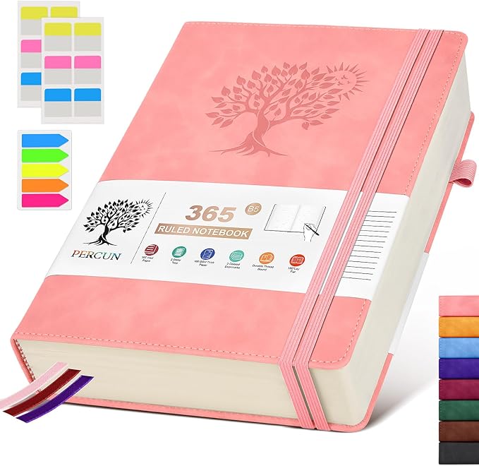 B5 Lined Journal Notebook - 365 Page Large Leather Journals for Writing Women Men，Hardcover Notebook with 100Gsm Thick Pages，Daily Diary for Travel, Work，School，College Ruled (7.6" x 10.3")