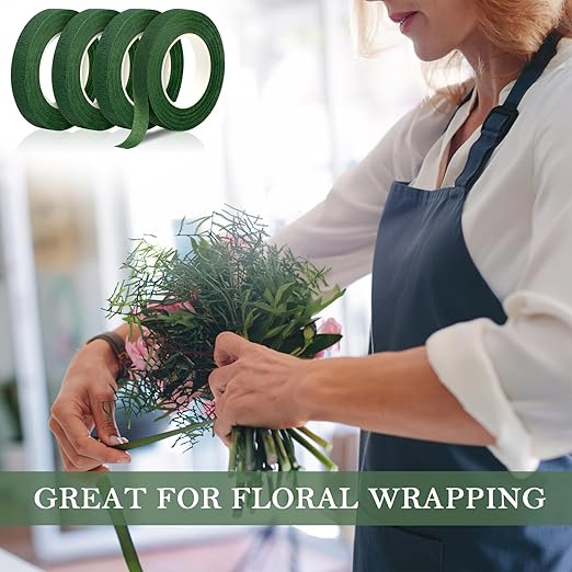 8 Rolls Floral Tape, 1/2" Wide Flower Tape, Dark Green Floral Tape for Fresh Flowers, Adhesive Florist Tape for Floral Crafts, Bouquet Floral Arranging Stem Wrapping, Wedding Bouquet, 30Yard