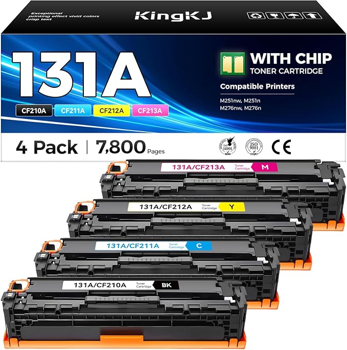 131A 131X High Yield Toner Cartridge 4-Pack Black Cyan Yellow Magenta Replacement for HP 131A CF210A CF211A CF212A CF213A Compatible for HP LaserJet Pro 200 color MFP M276nw M276n M251nw M251n Printer