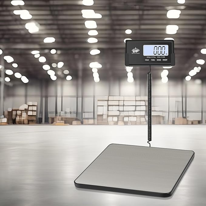 QP Shipping Scale, 440 lb/0.35 oz High Accuracy Digital Postal Scale, Postage Scale, Hold/Tare Function, Auto Off LCD Display, Lightweight Scale for Packages/Luggage/Pet, Battery & AC Adapter Included