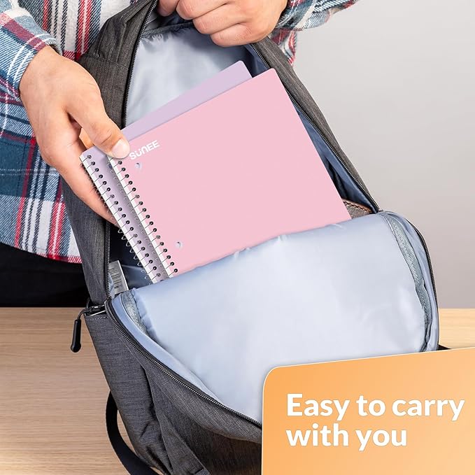 SUNEE Spiral Notebooks, 6 Pack, 1-Subject, College Ruled Paper, 8" x 10-1/2", 70 Sheets per Notebook, Assorted Pastel Colors Spiral Notebooks for School