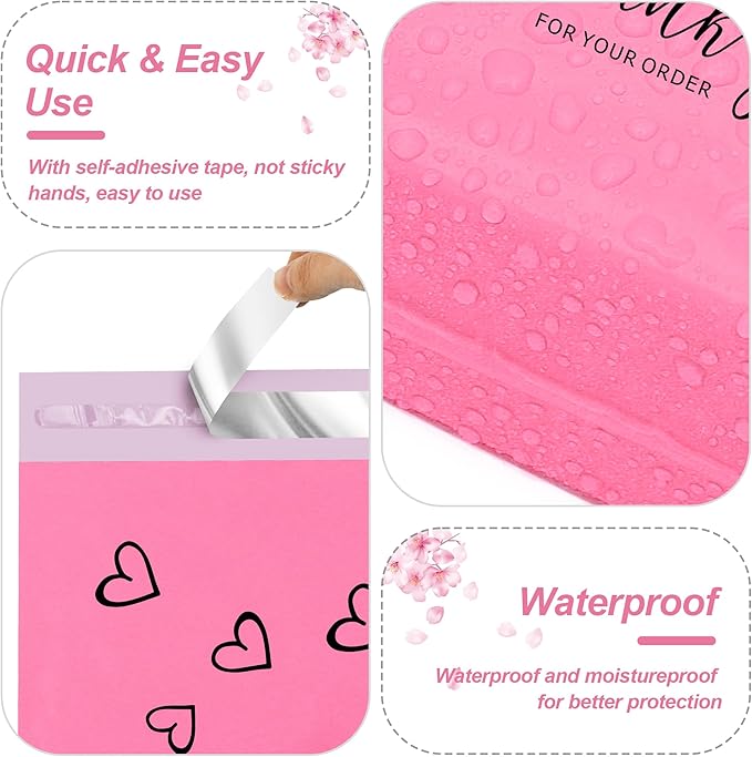 JinRuiKJ Thank You Poly Mailer 6x9 Inch 100 PCS, Shipping Bags for Clothing, Packaging Bags for Small Business, Strong Adhensive, Waterproof and Tear-Resistant Mailing Envelopes, Pink