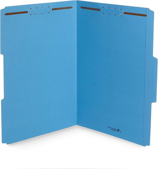 Blue Summit Supplies Blue File Folders with Fasteners, File Folders Legal Size, 1/3 Cut Reinforced Tabs, Durable 2 Prongs, Designed to Organize Standard Medical or Law Files, 50 Pack
