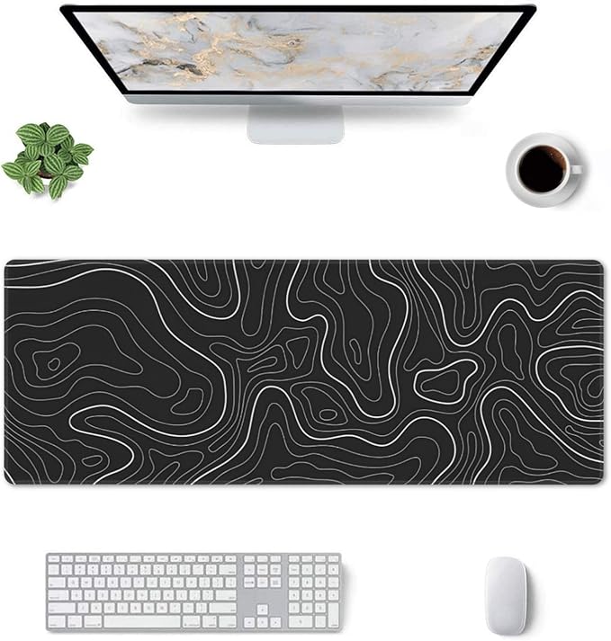 Topographic Contour Extended Big Mouse Pad Large,Gaming Mouse Pad Desk Pad,31.5x11.8 Inch Long Computer Keyboard Mouse Mat Mousepad with 3mm Non-Slip Base and Stitched Edge for Gaming and Office