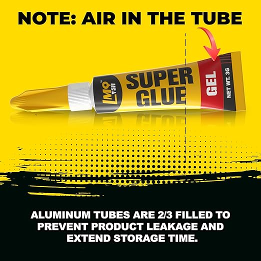 Super Glue Gel 6x3g CA Glue, Clear Cyanoacrylate Adhesive Single Use for Shoe Sole Repair Ceramic Plastic Model Metal Wood Aquarium Leather Pottery Glass, Food Safe Strong and Instant Bonding