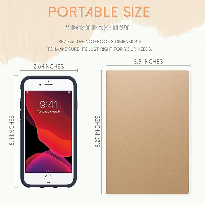 LIONSOUL Bulk A5 Journal Notebook, Kraft Cover 80 Pages Lined Paper Journal for Traveler, Notes, Memo - Bulk Journals Sewn Brown Notebook for School Supplies, Office Supplie (blank 80pages, 10pack)