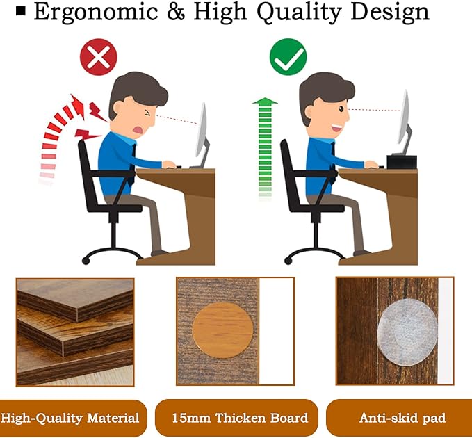 TEAMIX Monitor Riser - 2 Pack, Rustic Brown Wood Adjustable Stand for 2 Monitors/Laptop/PC