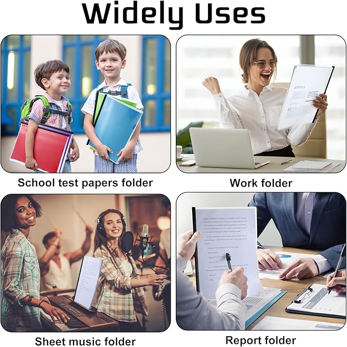 Thenshop 100 Pcs Clear Report Covers with Sliding Bars Sliding Bar File Folder Binder Plastic Report Folder for File Paper Book Resume Letter Office, 30 Sheet Capacity(Black)