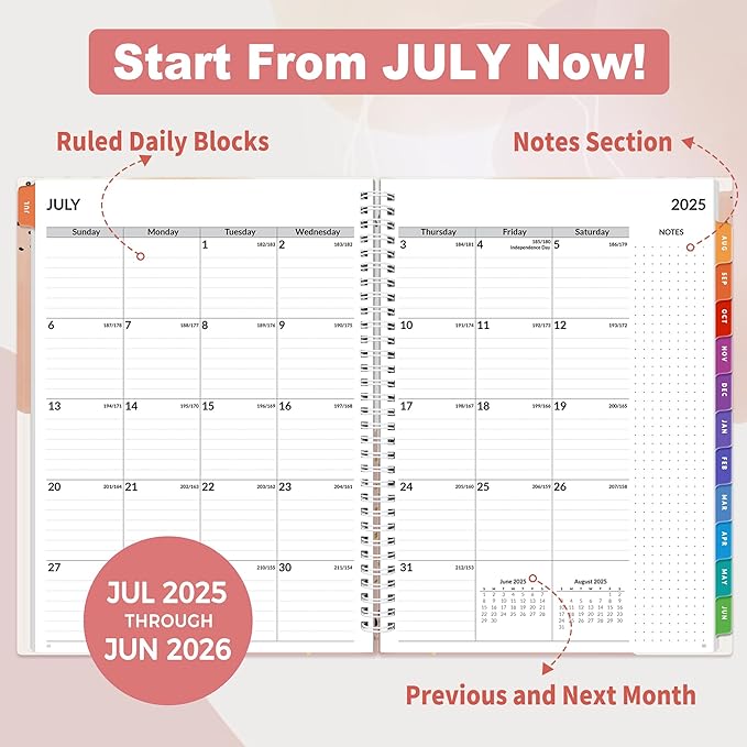 SUNEE 2025-2026 Appointment Book, Quarter-Hourly, Weekly & Monthly - from July 2025 to June 2026, 8.5"x11" Academic Planner, Flexible Cover, Note Pages, Bookmark, Spiral Binding, Blushing Abstract