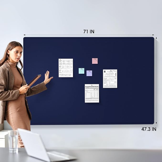 MaxGear Extra Large Bulletin Board 72" x 48", Foldable Felt Board Vision Board Supplies, Cork Board for Office, Home, School, Small Pin Boards for Walls Decorative Display Board Dark Blue