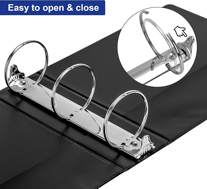 ViVin 3 Ring Binder 3 inch with Clear View Cover, Large 3" Round Ring for Strength, Holds 600 Sheets of US Letter Size Paper, Office Home School, 2 Pack (Black)
