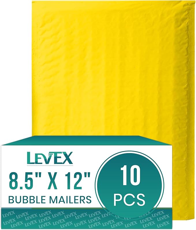 Levex - #2 8.5" x 12" [10 Pack] Yellow Poly Bubble Mailers, Padded Envelope Mailers, Packing Envelope & Mailing Bags for Shipping
