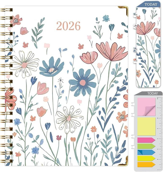 HARDCOVER 2026 Planner, 7"x9": 14 Months (November 2025 - December 2026), Daily Weekly Monthly Planner, Yearly Agenda, Bookmark, Pocket Folder and Sticky Note Set (Colorful Botanicals)