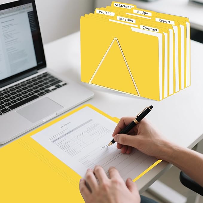 File Folder, HERKKA 30 Pack 1/3 Cut Tab File Folders, File Folders Great for Organizing and Filing, Letter Size, Yellow