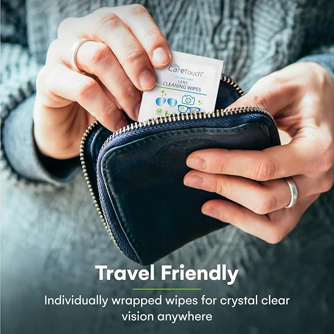 Care Touch Lens Wipes for Eyeglasses- 210 Count Individually Wrapped Pre- Moistened Wipes, 5 x 6 Inch- Camera Lens, Sunglasses and Glasses Cleaner,- Gentle and Portable for Cleaning of Optical Devices