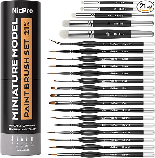 Nicpro Miniature Paint Brushes Drybrush - 21PCS Model Paint Brush Set for Acrylic Oil Watercolor, Detail Paint Brush Dry Brush for Model, Miniature Painting, Paint by Numbers, Craft - with Container
