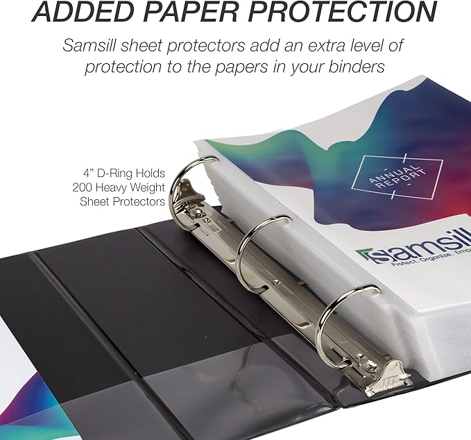 Samsill Durable 4 inch 3 Ring Binder, Made in USA, D Ring Binder, FSC 100% Recycled Chipboard, Black, 2 Pack