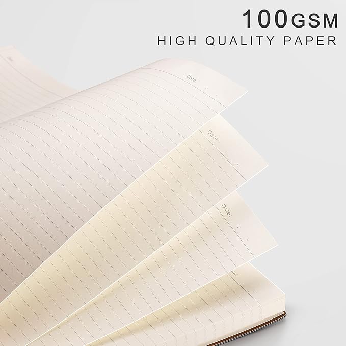 EMSHOI Composition Notebooks College Ruled - Soft Cover Leather Thick Journal, B5 Large Notebook, with Free Sticky Notes, 204 Numbered Pages,100gsm Lined Paper, for Writers Students, 7.5"x10"- Black