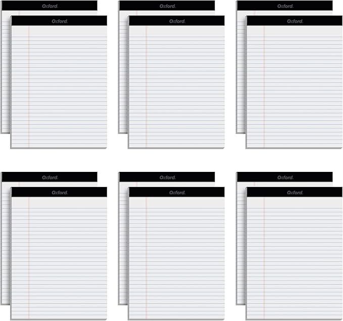Oxford 8.5 x 11.75 Legal Pads, 12 Pack, Wide Ruled, White Paper, 50 Sheets Per Writing Pad, Made in the USA (74030)