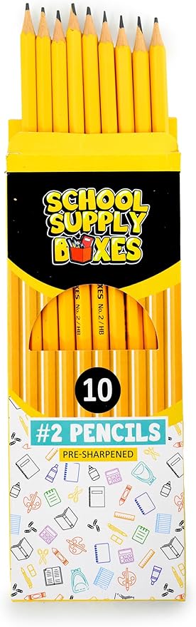 School Supply Boxes | 10 ct. Wooden Pencil Pack | 12 Packs | Pre-Sharpened No. 2 Wooden Pencils | 120 Total Pencils