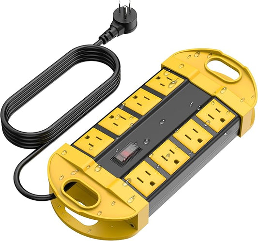 CCCEI Outdoor Power Strip Weatherproof with 8 Plug, Waterproof Extension Cord with Multiple Outlets, Christmas Exterior Garden Yard Surge Protector 25FT, Yellow.