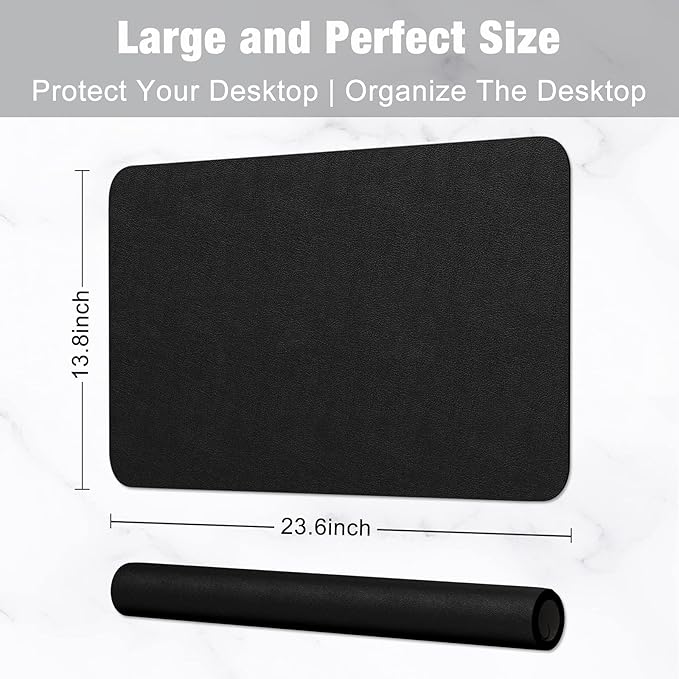 Hsurbtra Desk Pad, 23.6" x 13.8" PU Leather Desk Mat, M Extended Mouse Pad, Waterproof Desktop Blotter Protector, Non-Slip Ultra Thin Small Laptop Keyboard Writing Mat for Office Home, Black