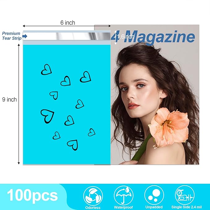 JinRuiKJ Thank You Poly Mailer 6x9 Inch 100 PCS, Shipping Bags for Clothing, Packaging Bags for Small Business, Strong Adhensive, Waterproof and Tear-Resistant Mailing Envelopes, Blue