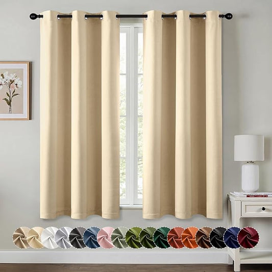 MIULEE Cream Beige Blackout Curtains for Bedroom Living Room 63 Inches Long 2 panels, Thermal Insulated Room Darkening Drapes Solid Grommet Top Noise Reducing Light Blocking Window Curtains 40x63 Inch