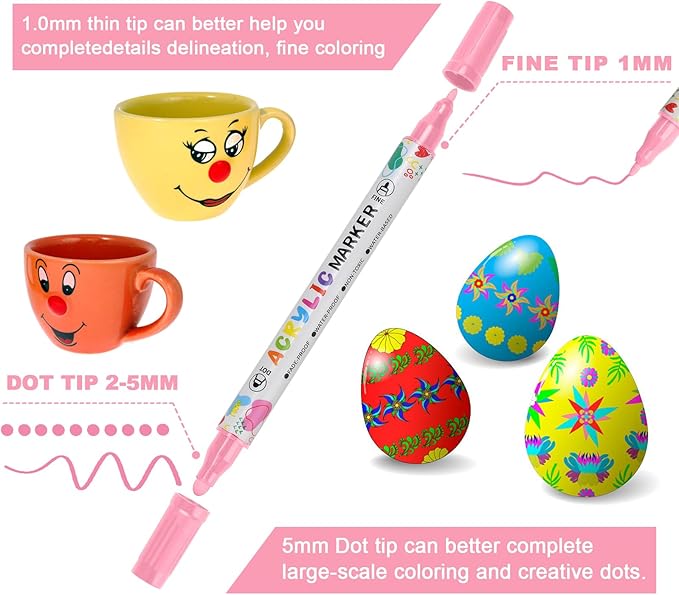 120 Colors Acrylic Paint Pens, Dual Tip Acrylic Paint Markers for Paper, Wood, Canvas, Stone, Rock Painting, Glass, Fabric, DIY, Ceramic, Art Supplies for Kids and Adults Drawing (Dot + Fine)