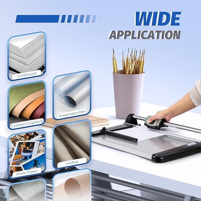 Rotary Paper Trimmer, 15 Sheets Heavy Duty Paper Trimmer, 360mm(14.17") Cutting Length, Commercial Grade Rotary Paper Cutter for Home/Office/School, Black & Silver