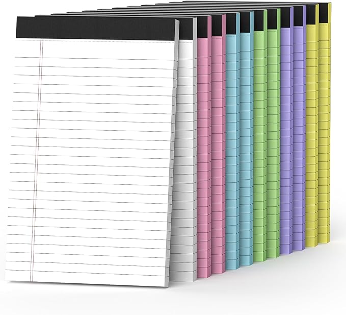12 Pack Colored Note Pads 5" x 8" Legal Pads College Ruled Lined Paper with Micro-Perforated Writing Notebook 30 Sheets per Pad (360 Total Pages) Small Notepad for School, Office & Home Supplies
