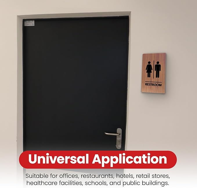 Promot Unisex Bathroom Sign – ADA Braille Restroom Sign for Business, Self-Adhesive, 9" x 6", Commercial Door Signage, Office Wall Decor - Chestnut