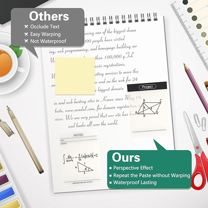 NatureTouch 300 Pieces Transparent Sticky Note Pads 200 Pieces Sticky Index Tabs Waterproof Translucent Office & School Supplies