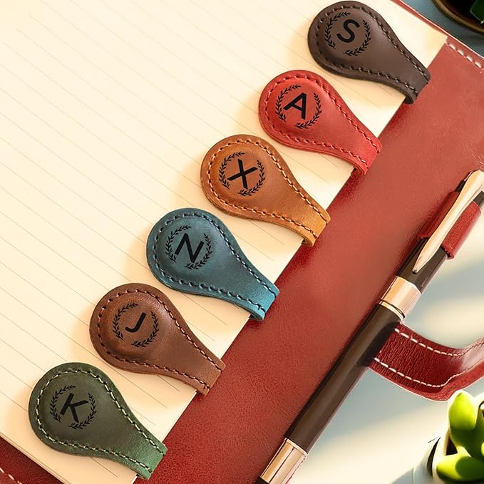 Magnetic Leather Bookmark with 26 Initial for Reading Women,Personalized Magnet Book Marks Gifts for Men,Book Lovers (Blue, Y)