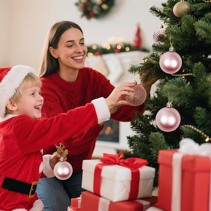 Christmas Tree Decorations Ornament Set, 60ct 2.36 Inches Pink Shatterproof Christmas Ball Ornaments, Hanging Ball for Xmas Holiday Wedding Party Decor