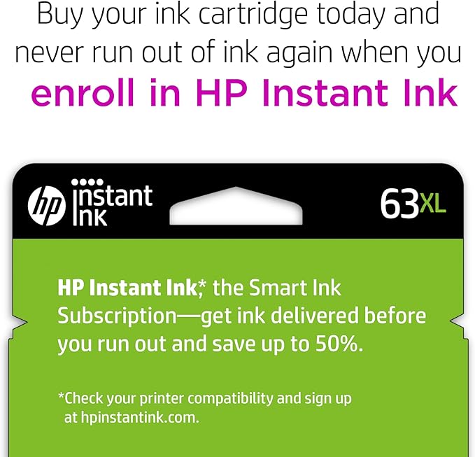HP 63XL Tri-color High-yield Ink Cartridge | Works with Printer Series: DeskJet 1112, 2130, 3630; ENVY 4510, 4520; OfficeJet 3830, 4650, 5200 | Eligible for Instant Ink | F6U63AN